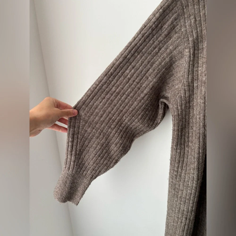 H&M Long Ribbed Duster Cardigan  Balloon Sleeve Cozy Layer L - Picture 4 of 10